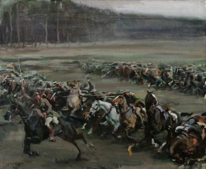 Alfred Munnings Painting Charge Of Flowerdew's Squadron, C.1918