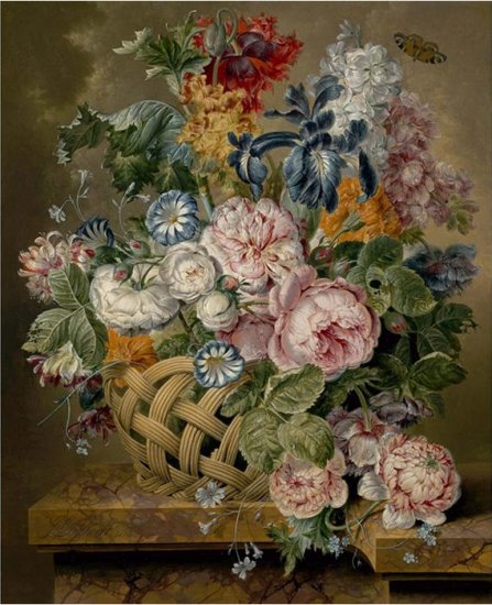 Still Life Of Roses, An Iris, Stocks, Poppies , 1813 - Click Image to Close