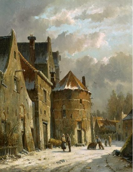 Villagers In A Snowy Street - Click Image to Close