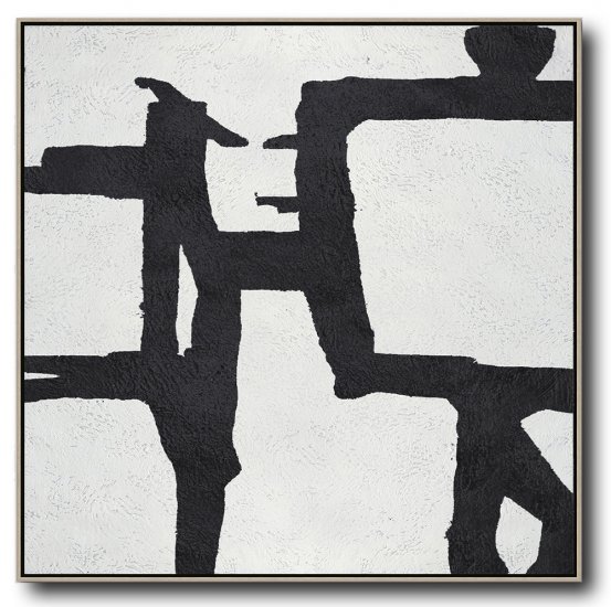 Square Minimal Black And White Painting #ADMPS0A108 - Click Image to Close