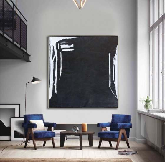 Square Minimal Black And White Painting #ADMPS0A10 - Click Image to Close