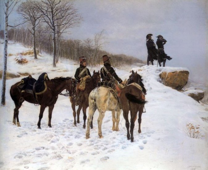 Meissonier Painting-A Group Of Cavalry In The Snow - Click Image to Close