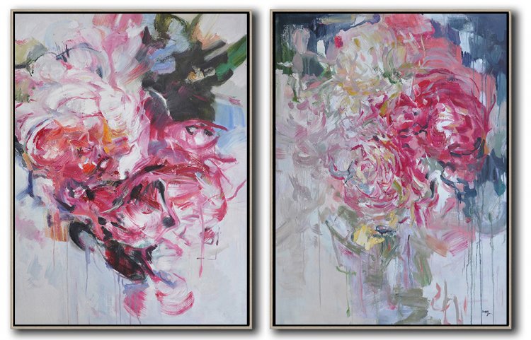 Set Of 2 Abstract Flowers #SOTAC0A4 - Click Image to Close