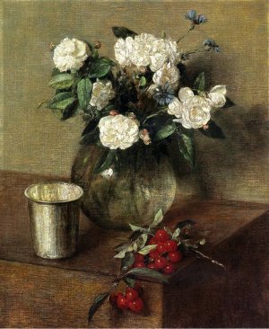 White Roses And Cherries, 1865