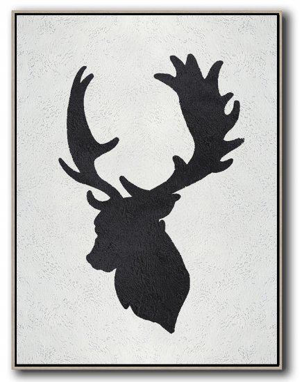 Vertical Minimal Deer Art Painting Black and White  #ADMPS0B197 - Click Image to Close