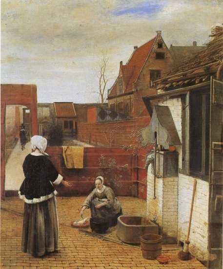 A Woman And Her Maid In The Courtyard, 1660 - Click Image to Close