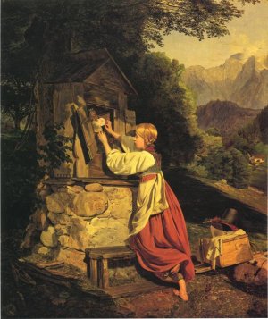 A Girl Putting A Rose On A Wooden House (An Old Game)