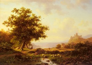 An Extensive River Landscape With A Castle On A Hill Beyond, 1865