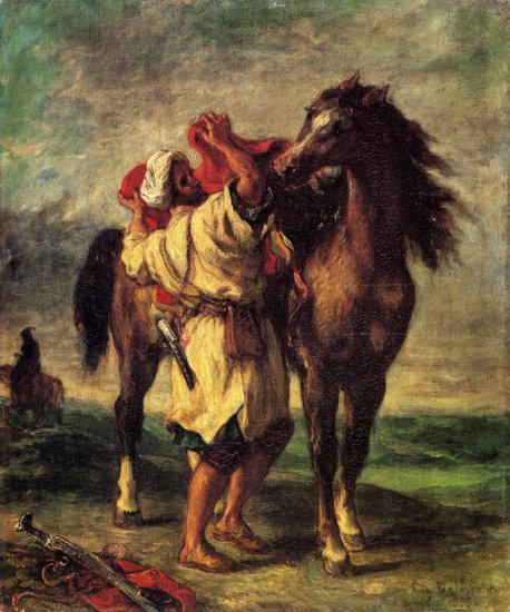 A Moroccan Saddling A Horse, 1855 - Click Image to Close