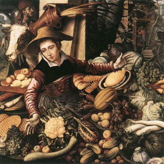 Market Woman With Vegetable Stall, 1567 - Click Image to Close