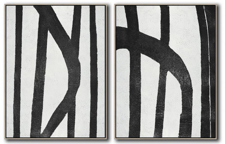 Set Of 2 Minimal Art - Black and White #SOTMA0B20 - Click Image to Close