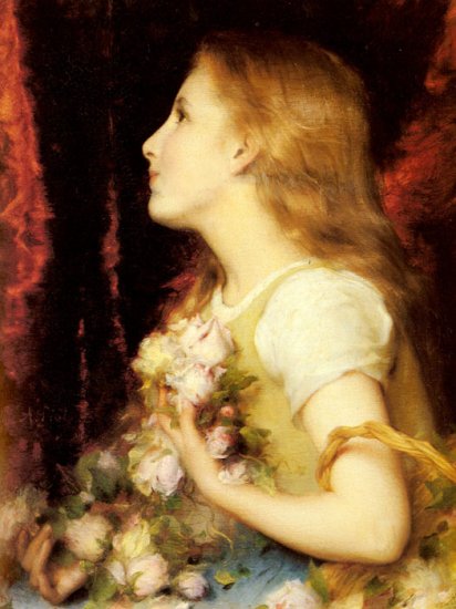 A Young Girl With A Basket Of Flowers - Click Image to Close