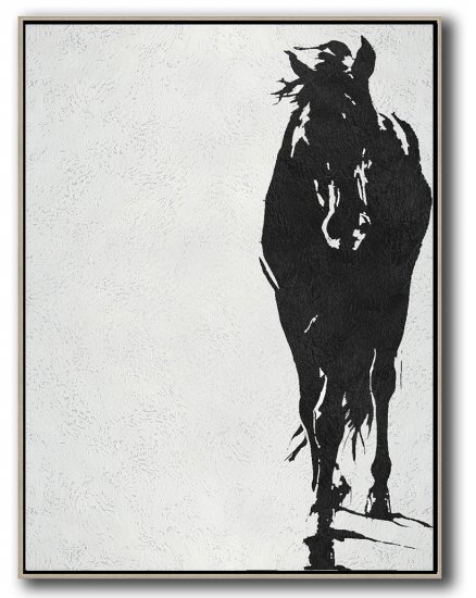 Vertical Minimal Horse Art Painting Black and White  #ADMPS0B247 - Click Image to Close