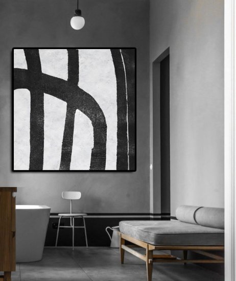 Square Minimal Black And White Painting #ADMPS0A149 - Click Image to Close