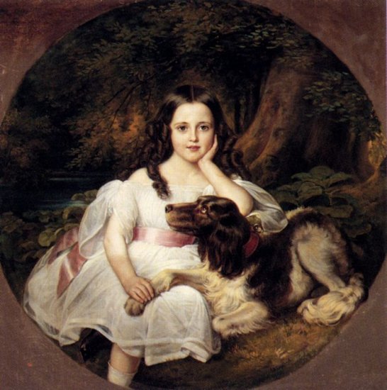 Kaulbach Paintings - A Young Girl Resting In A Landscape With Her Dog - Click Image to Close