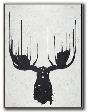 Vertical Minimal Deer Art Painting Black and White  #ADMPS0B182