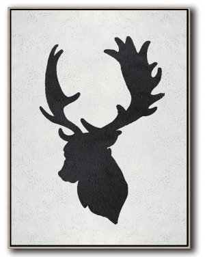 Vertical Minimal Deer Art Painting Black and White  #ADMPS0B197