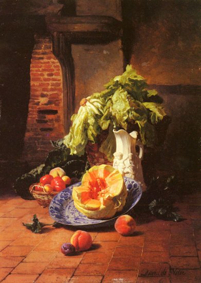 A Still Life With A White Porcelain Pitcher, Fruit And Vegetables - Click Image to Close