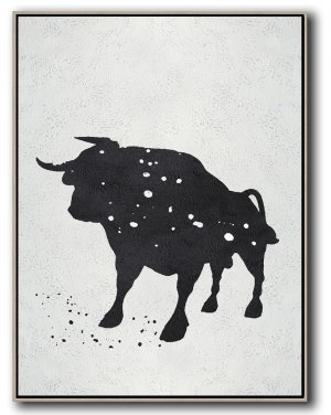 Vertical Minimal Cow Art Painting Black and White  #ADMPS0B171