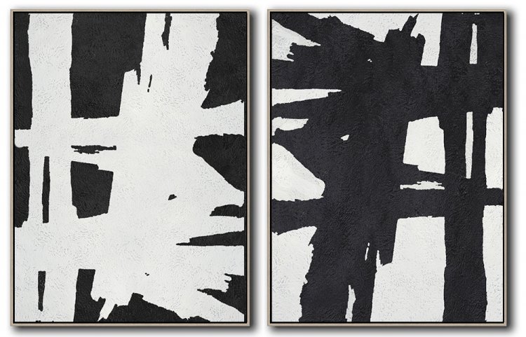 Set Of 2 Minimal Art - Black and White #SOTMA0B46 - Click Image to Close