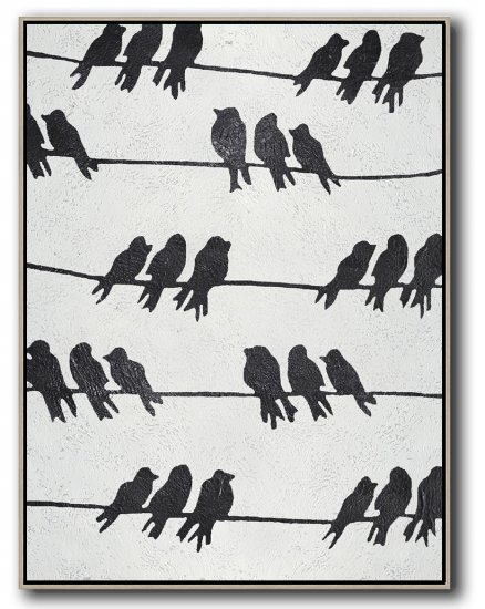 Vertical Minimal Bird Art Painting Black and White  #ADMPS0B187 - Click Image to Close