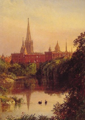 A View In Central Park - The Spire Of Dr. Hall's Church In The Distance, 1880