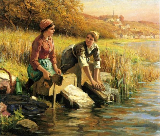 Women Washing Clothes By A Stream - Click Image to Close