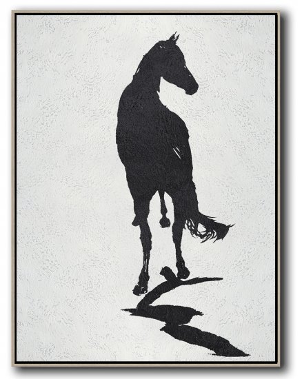 Vertical Minimal Horse Art Painting Black and White  #ADMPS0B201 - Click Image to Close