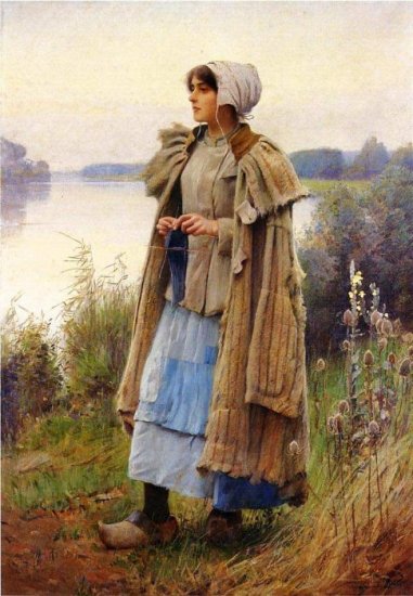 Pearce Oil Paintings - Knitting In The Fields - Click Image to Close