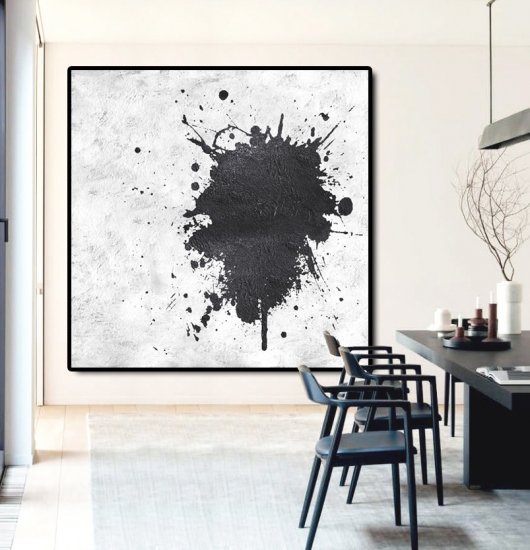 Square Minimal Black And White Painting #ADMPS0A107 - Click Image to Close