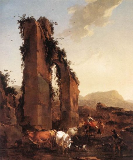 Peasants With Cattle By A Ruined Aqueduct, 1658 - Click Image to Close