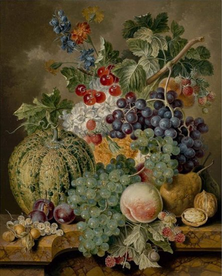 Still Life Of A Melon, White And Black Grapes, 1813 - Click Image to Close