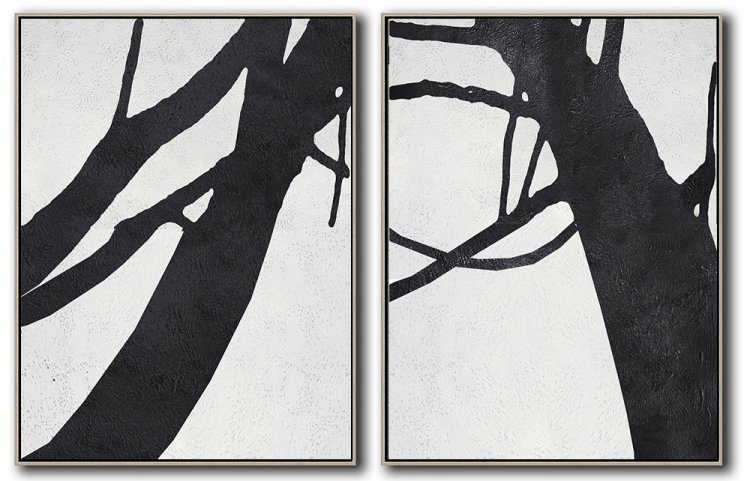 Set Of 2 Minimal Art - Black and White #SOTMA0B40 - Click Image to Close