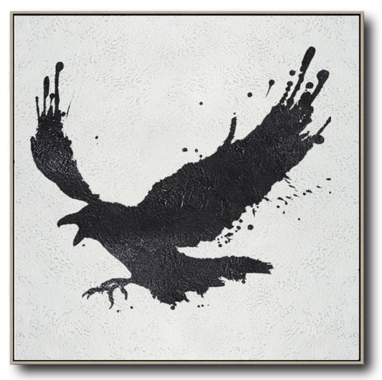 Square Minimal Flying Eagle Art Painting Black and White  #ADMPS0A79 - Click Image to Close