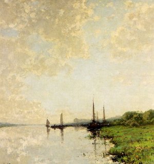 A Summer Landscape With Boats On A Waterway