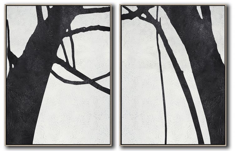 Set Of 2 Minimal Art - Black and White #SOTMA0B41 - Click Image to Close