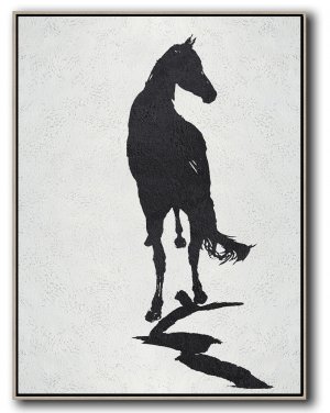 Vertical Minimal Horse Art Painting Black and White  #ADMPS0B201