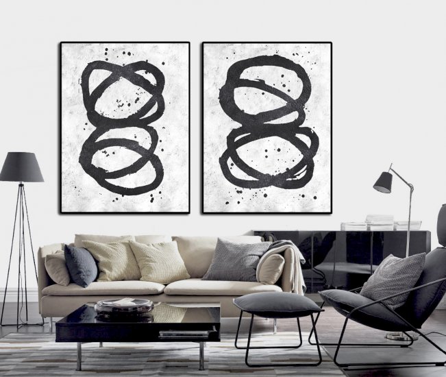 Set Of 2 Minimal Art - Black and White #SOTMA0B15 - Click Image to Close