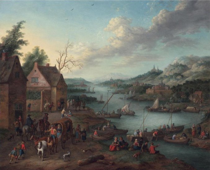 A River Landscape With Boats And A Departing Coach, 1745 - Click Image to Close