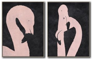 Set Of 2 Minimal Swan Art Painting - Black and White #SOTMA0B55