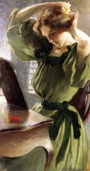 Alexander Oil Paintings - Young Woman Arranging Her Hair - Click Image to Close