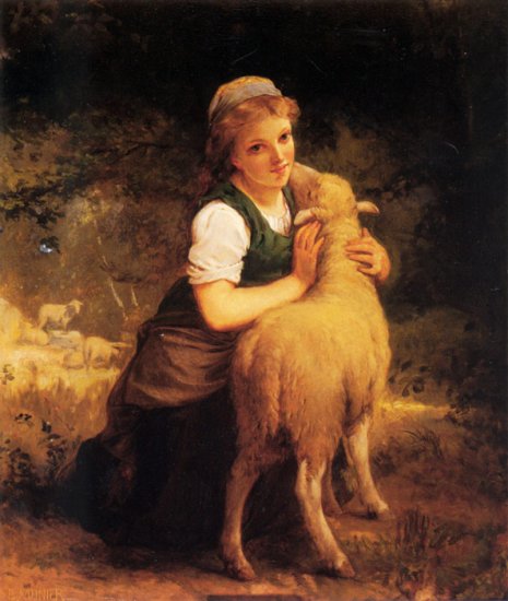 Young Girl With Lamb - Click Image to Close