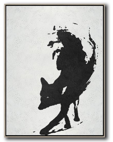 Vertical Minimal Fox Art Painting Black and White  #ADMPS0B178 - Click Image to Close