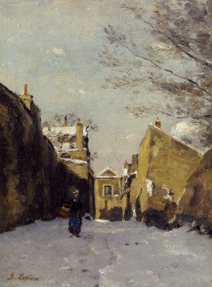 Lepine Oil Paintings - Street In Montmartre, Snow Effect