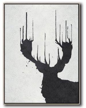 Vertical Minimal Deer Art Painting Black and White  #ADMPS0B180