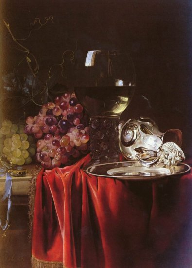 A Still Life Of Grapes, A Roemer, A Silver Ewer And A Plate, 1659 - Click Image to Close