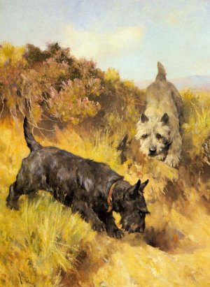 Two Scotties In A Landscape