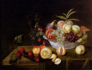 A Still Life Of A Pie And Sliced Lemon On Pewter Dishes, A Vase Of Flowers, A Glass Of Beer And A Wine Glass Upon A Part