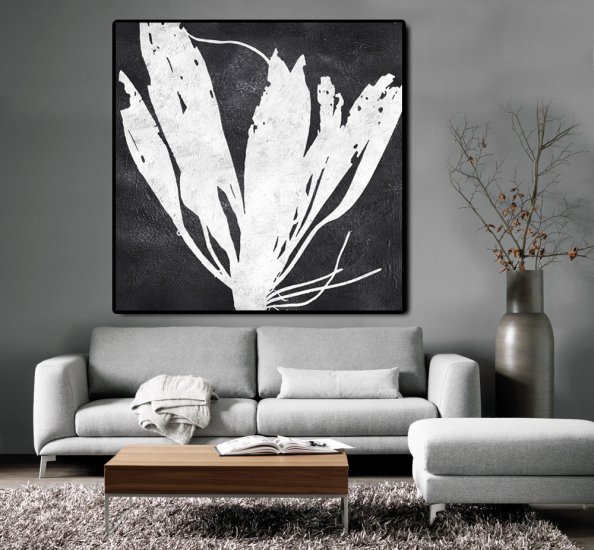 Square Minimal Black And White Painting #ADMPS0A206 - Click Image to Close