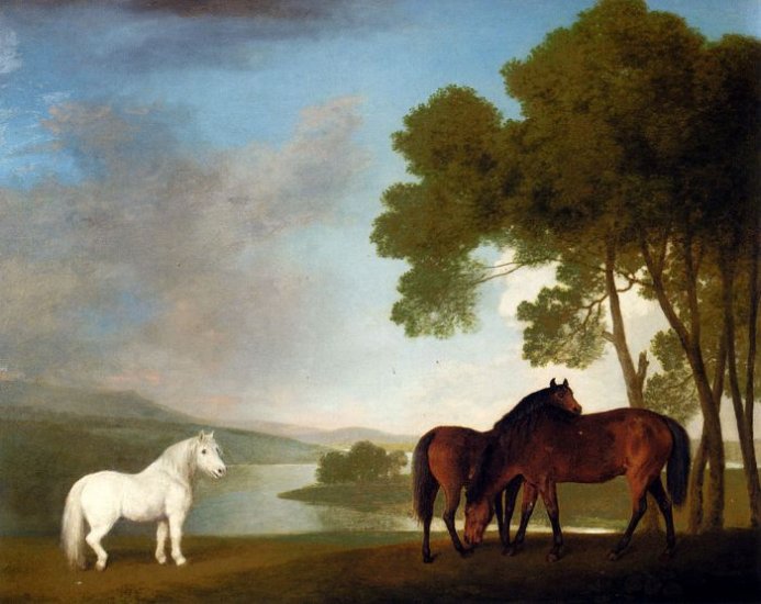 Two Bay Mares And A Grey Pony In A Landscape, 1793 - Click Image to Close